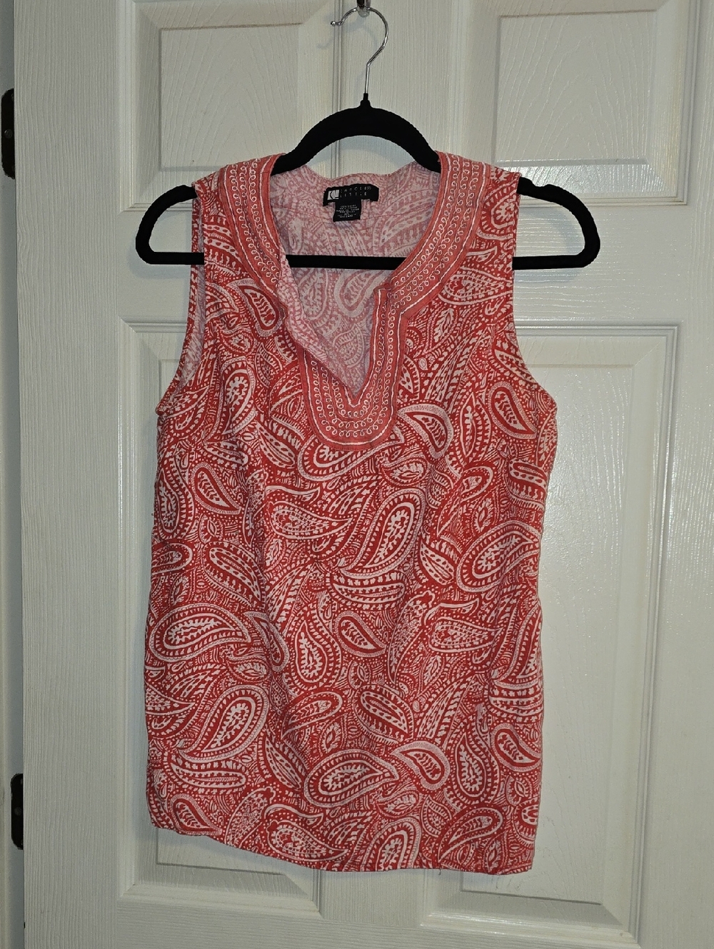 Carole Little Red Paisley Notch V-Neck Tank